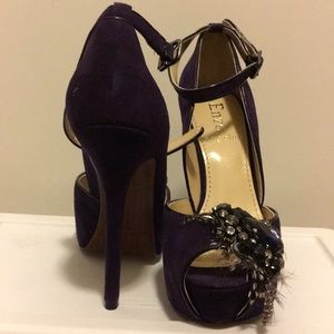 Purple suede ankle strap high heel